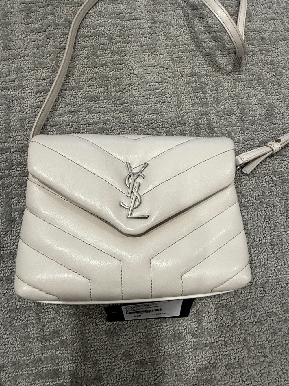 Saint Laurent Cream Chevron Quilted Leather Crossbody Bag with Silver YSL
